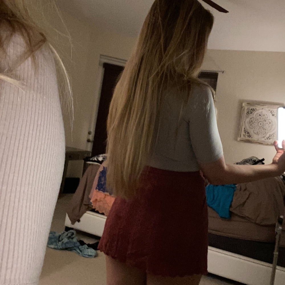 Low Cut Nude Body Suite & Mauve Mini Skirt Set - Picture 2 of 4